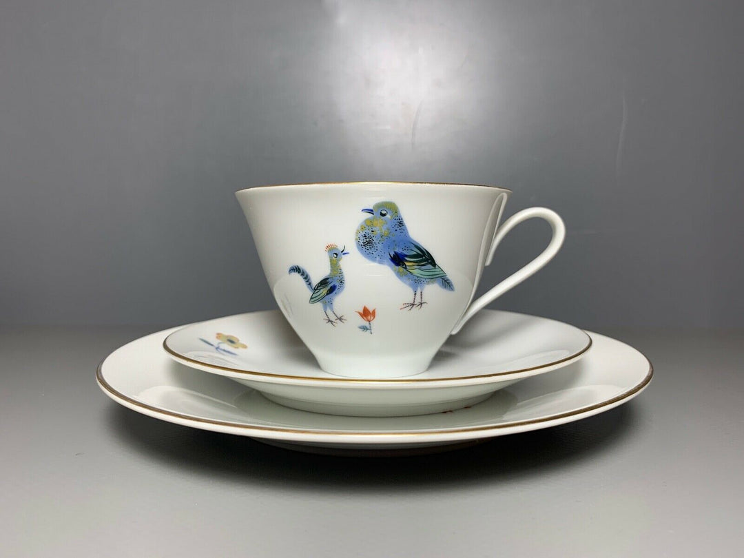 MEISSEN GEDECK 3-TLG TASSE UT TELLER TAUBEN PFAUE VÖGEL HEINZ WERNER 1.WAHL Nr.2