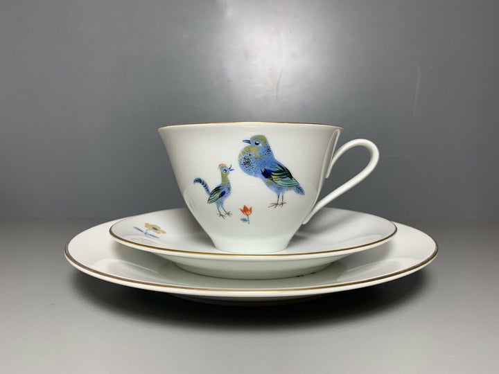 MEISSEN GEDECK 3-TLG TASSE UT TELLER TAUBEN PFAUE VÖGEL HEINZ WERNER 1.WAHL Nr.2