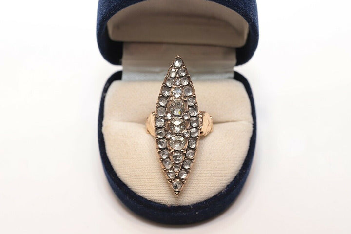 9K ナチュラルローズカットダイヤモンドのナヴェットスタイルリング