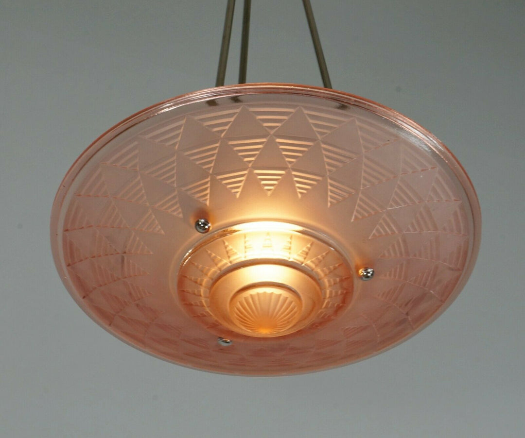 PETITOT : FRENCH 1930 ART DECO PENDANT .. chandelier 1925 lamp muller era France