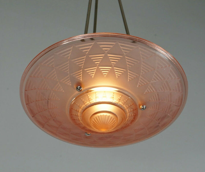 PETITOT : FRENCH 1930 ART DECO PENDANT .. chandelier 1925 lamp muller era France