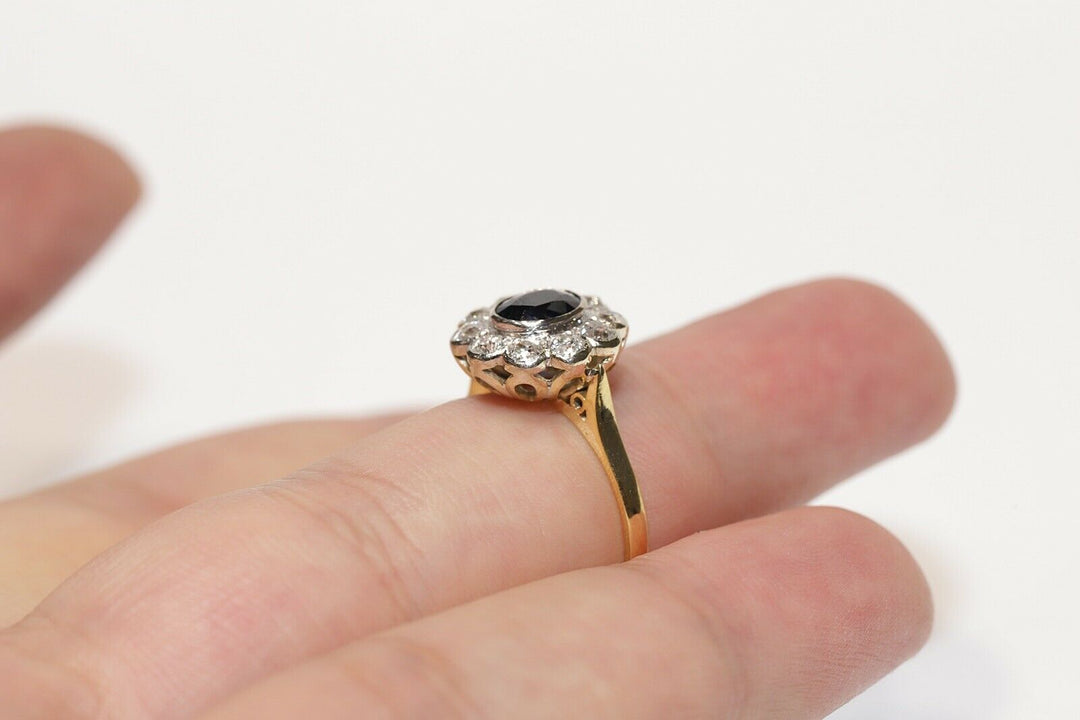 ヴィンテージ アールデコ 14K ナチュラルダイヤモンドとサファイアのローズデザインリング