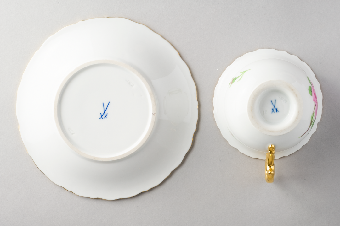 マイセン(Meissen)　カップ・ソーサー・プレート　ピンクローズ　1級品