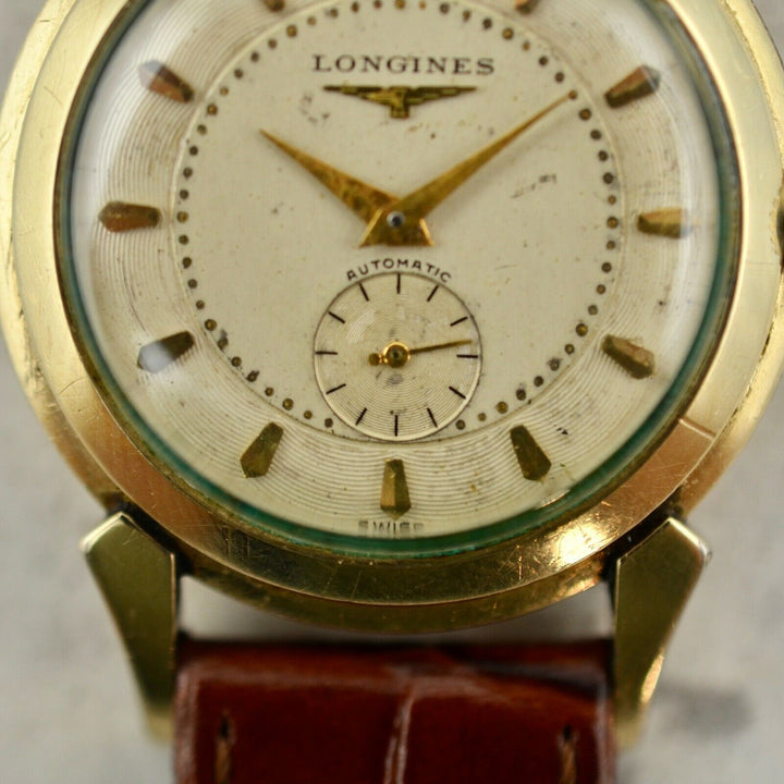 1953年ヴィンテージ ロンジン カラトラバ　ギョーシェ・ダイアル腕時計　参考番号2164-1 10k金張り