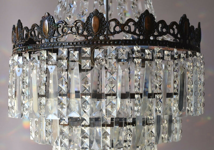 Tall French Empire Purse Crystal Chandelier Antique Vintage Light Pendant Lamp