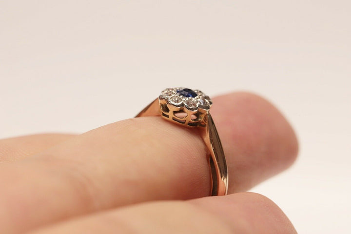 アンティーク オリジナル ヴィクトリアン 14K ナチュラルダイヤモンドとサファイアのリング