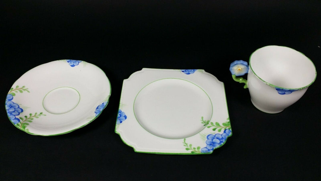 Aynsley RARE Flower Handle Tea Cup and Saucer Trio ART DECO Hand Painted