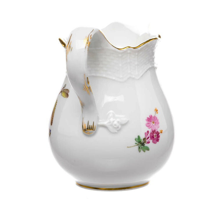 Milchhkanne Blume naturalistisch, bunt, mit Schmetterling Meissen 1. Wahl 1963