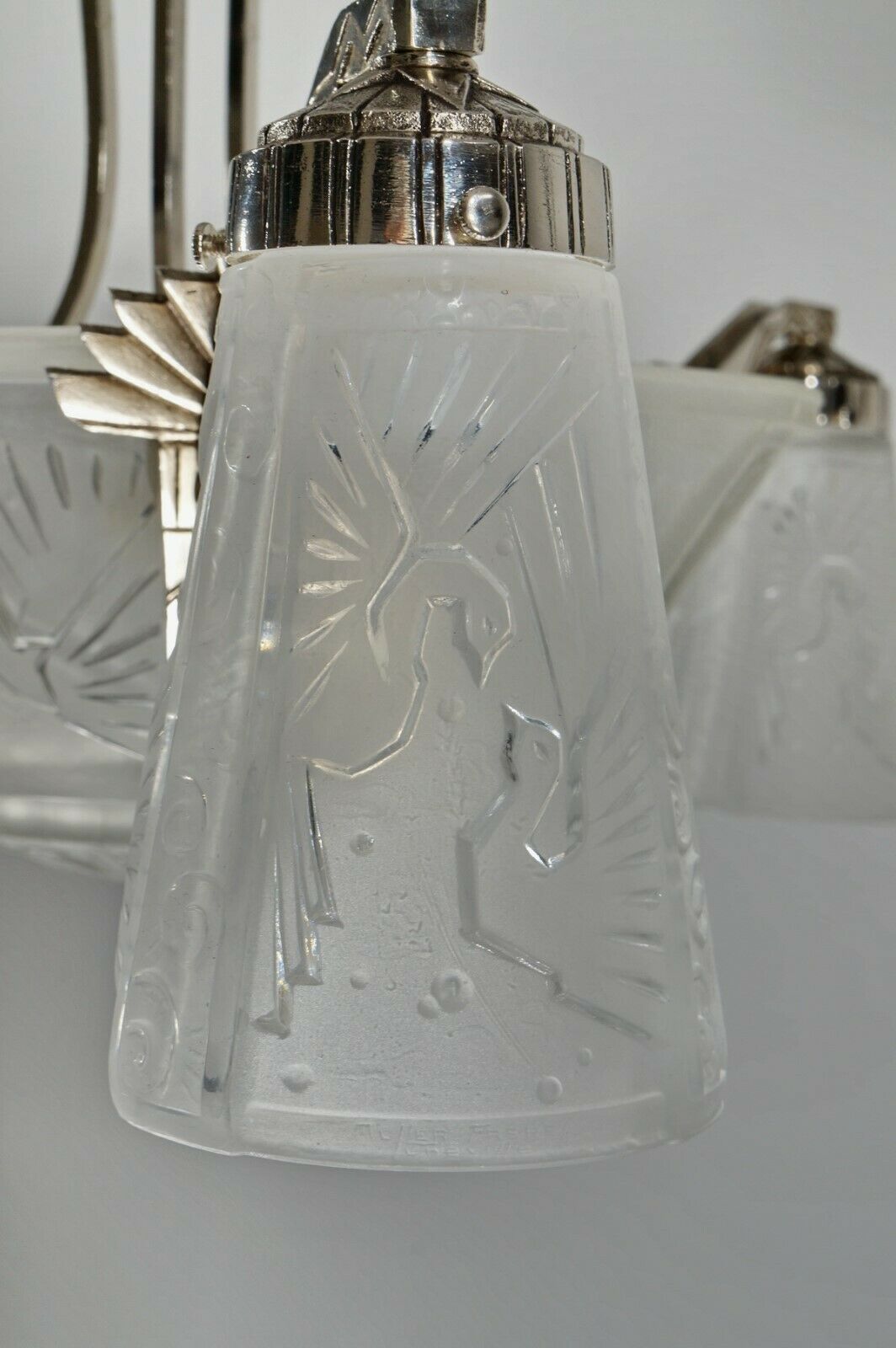 MULLER FRERES : FRENCH ART DECO CHANDELIER 1930 ... peacock bronze lustre paon