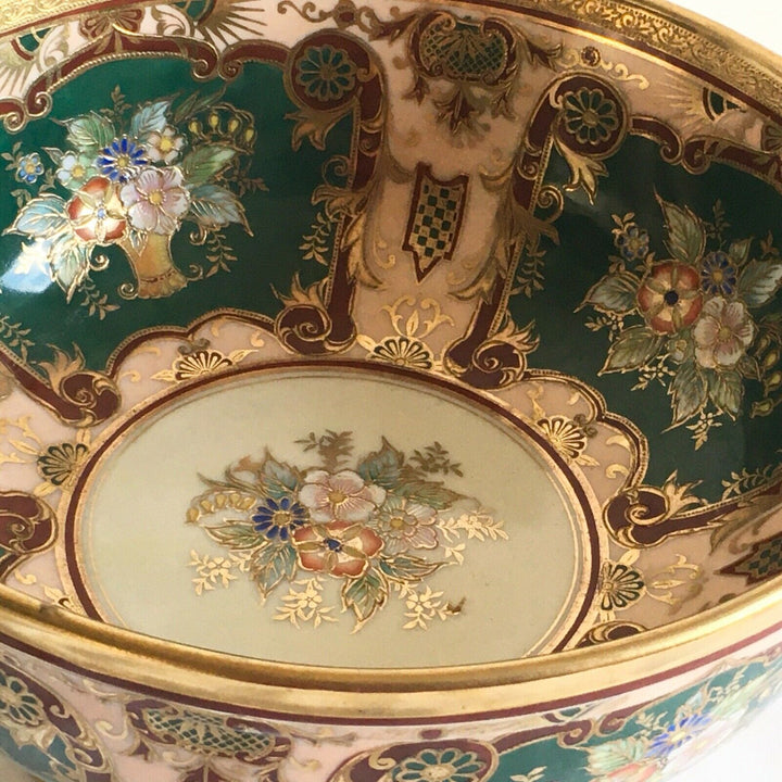 Vintage Art Deco Noritake Porcelain Flowers & Gold Gilded 2 Handled Footed Bowl