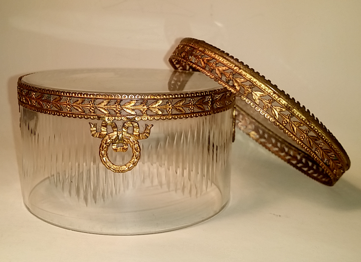 Antique French Baccarat Crystal Ormolu Bronze Box