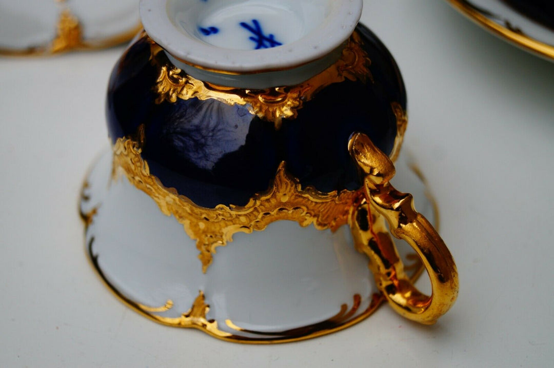 Meissen handpainted kingblue Leuteritz B form 2 pcs Mocha cups w 2 pcs saucers