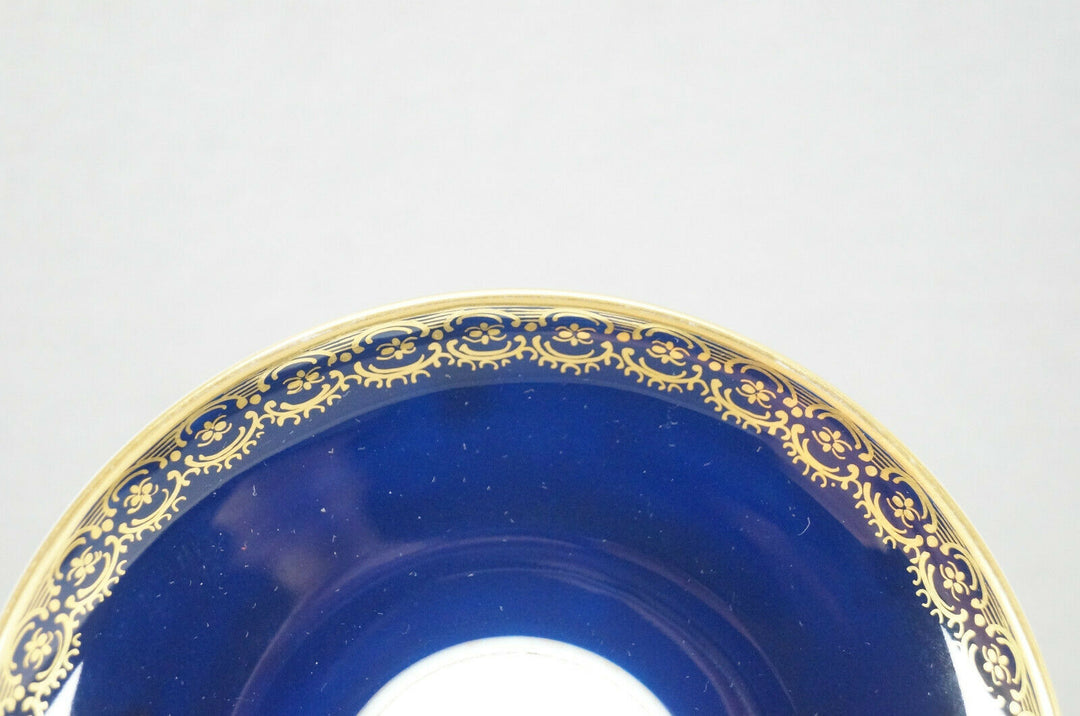 KPM Berlin Hand Painted Floral Cobalt & Gold Entwined Handle Tea Cup & Saucer C