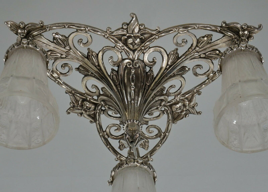 PETITOT & MULLER : FRENCH 1930 ART DECO FLUSH MOUNT .. chandelier lamp pendant
