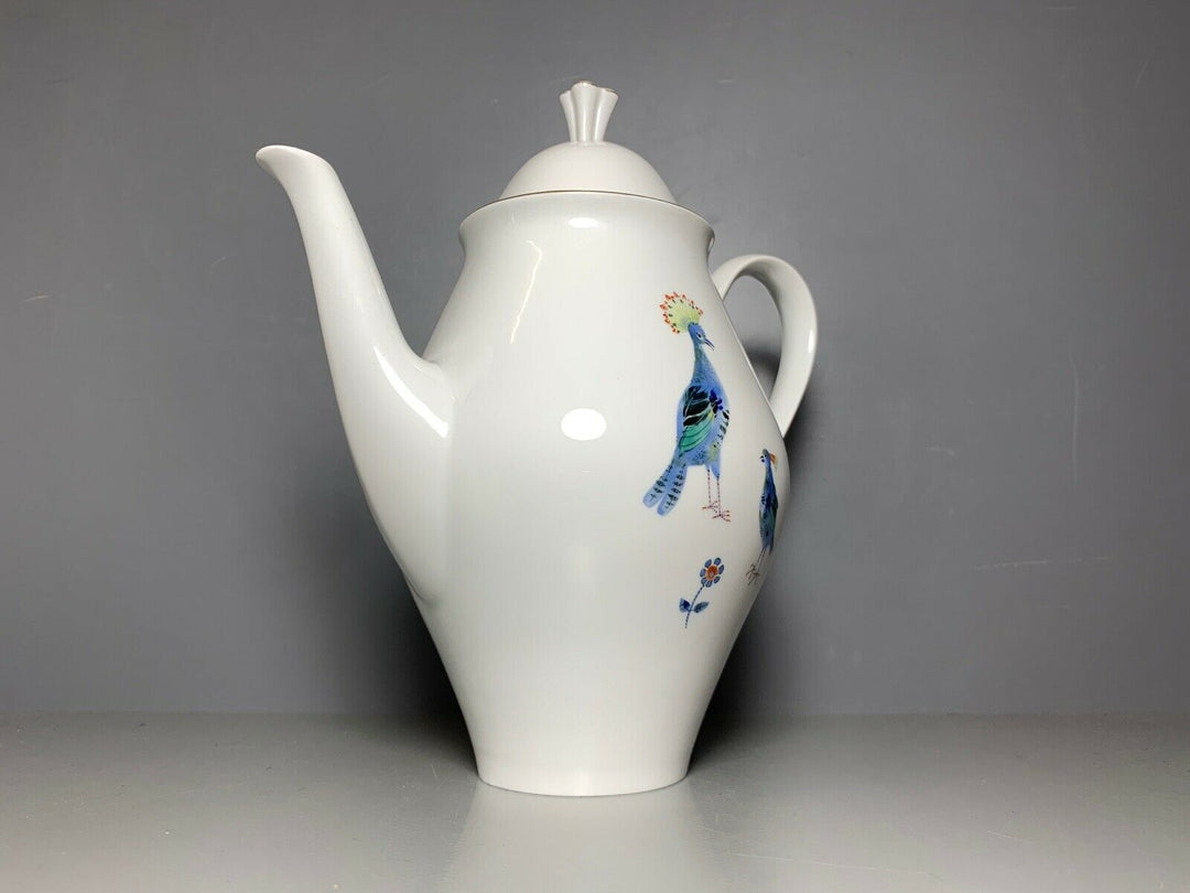 SCHÖNE MEISSEN KAFFEE KANNE TAUBEN PFAUE VÖGEL BLUMEN GOLD HEINZ WERNER 1.WAHL