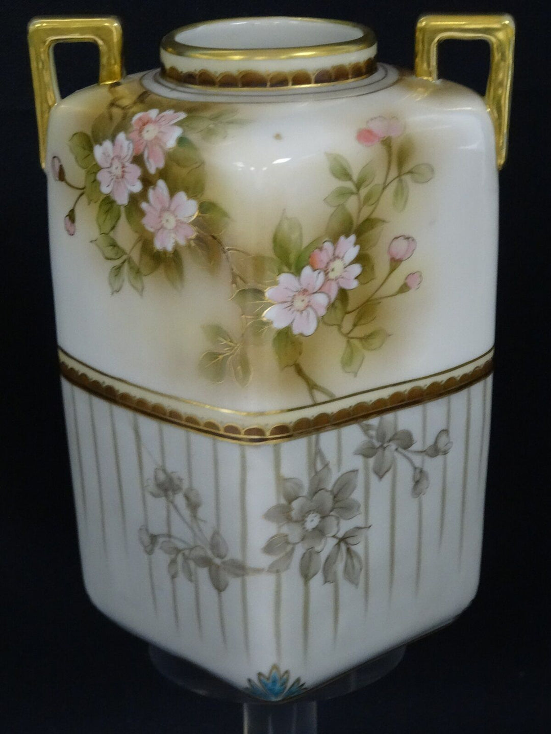 RARE ANTIQUE c.1911 MORIMURA NORITAKE HAND PAINTED GILDED FLORAL VASE ~ 8"