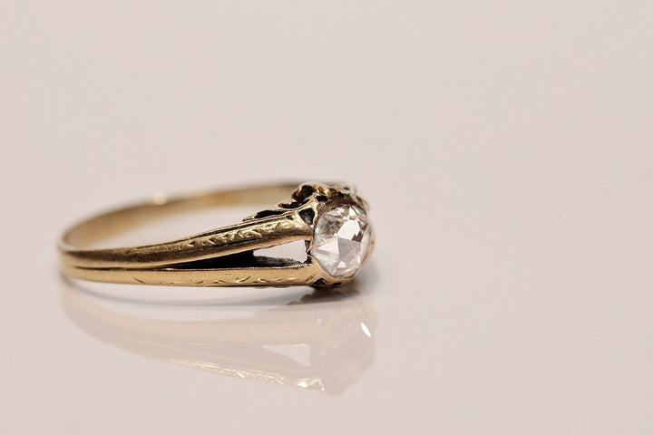 アンティーク 18K ナチュラルローズカットダイヤモンドのソリテールリング