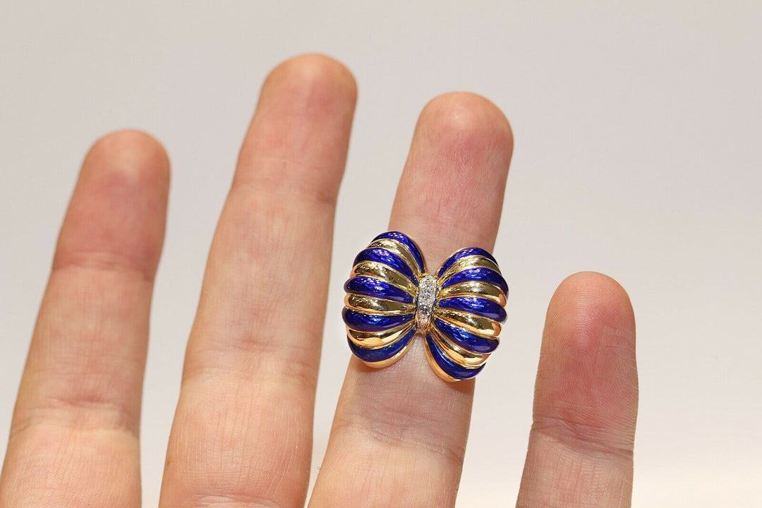 アンティーク 18K ナチュラルダイヤモンドとエナメルのリング