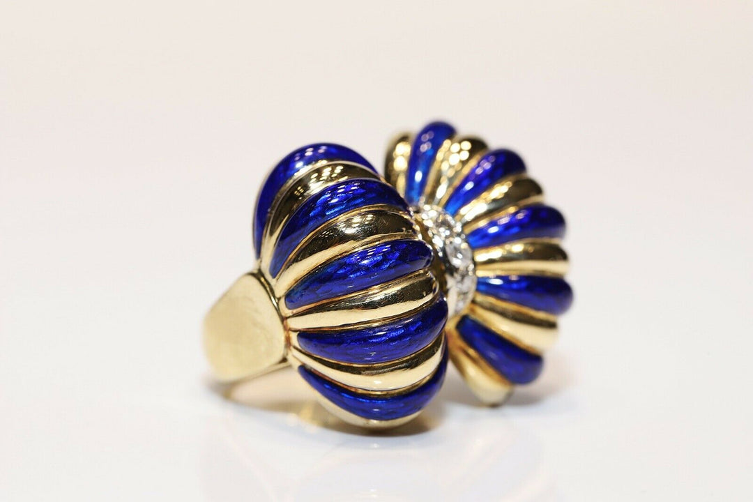 アンティーク 18K ナチュラルダイヤモンドとエナメルのリング