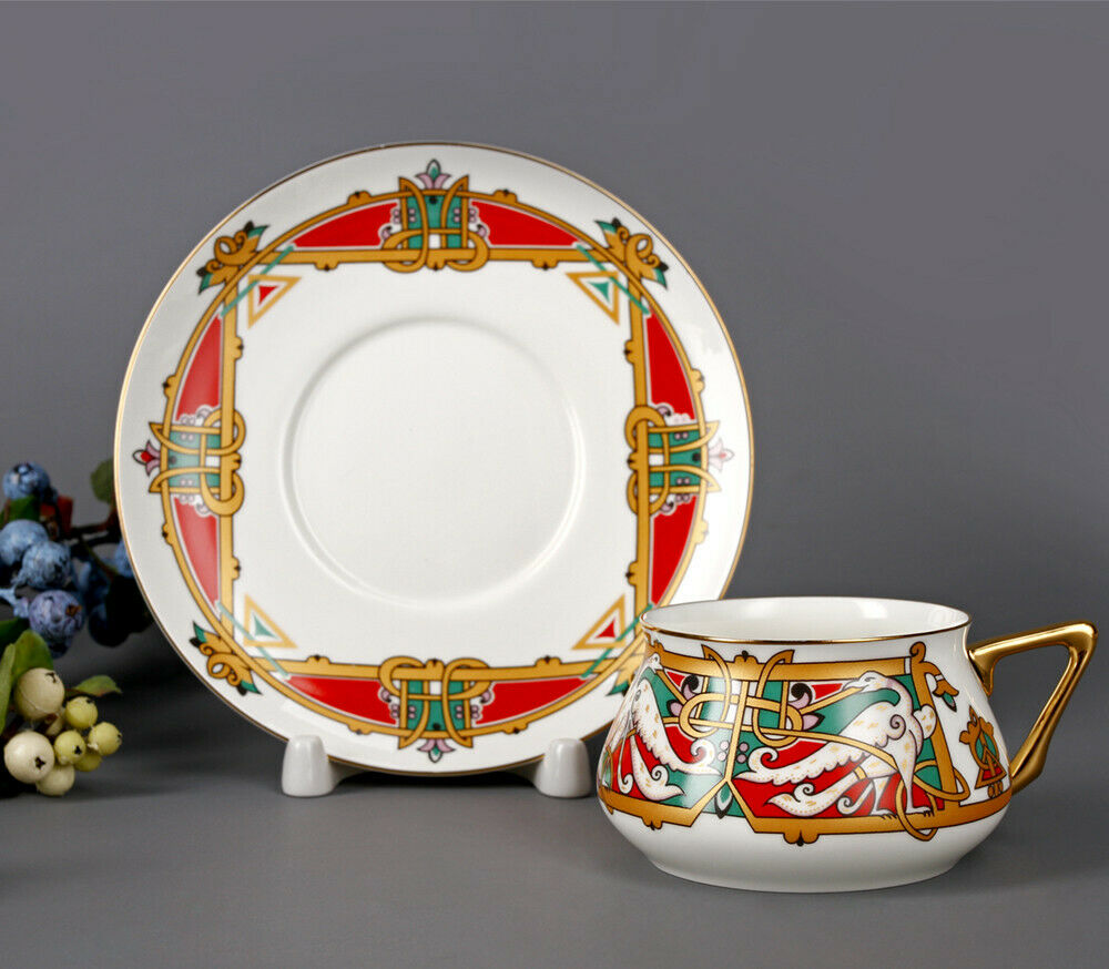 Bilibin Magic Bird Bone China Teacup & Saucer by Imperial Porcelain Lomonosov