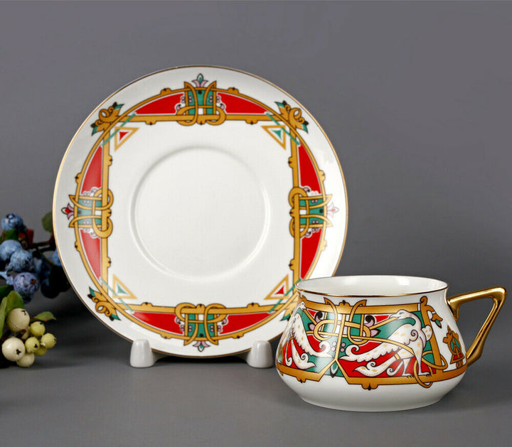 Bilibin Magic Bird Bone China Teacup & Saucer by Imperial Porcelain Lomonosov