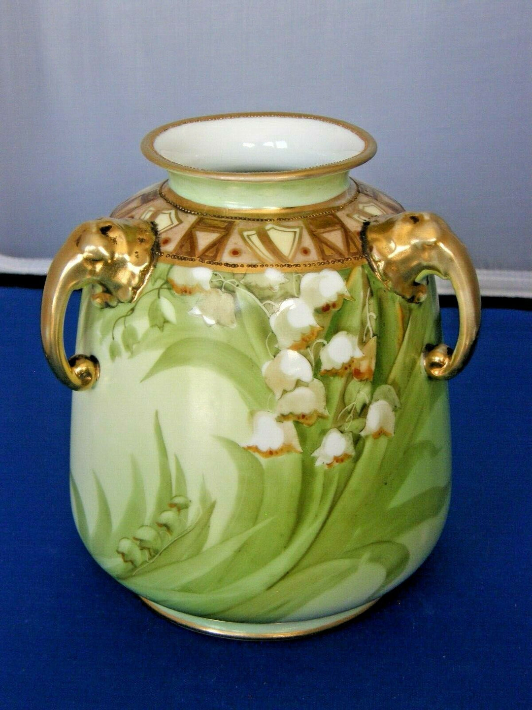 Vase-Lily of the Valley Pattern-3 Elephant Handles-Hand Painted Noritake Nippon