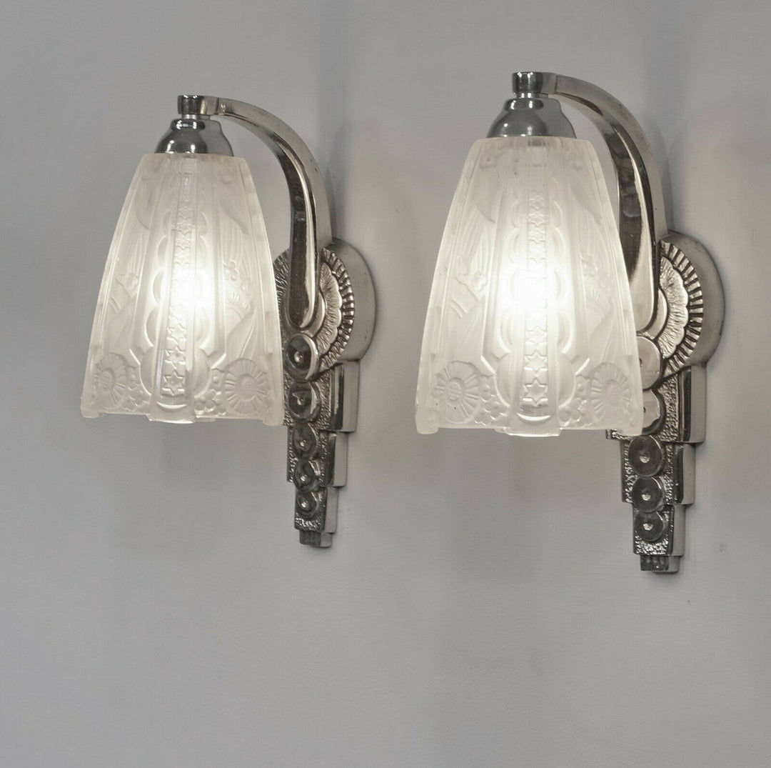 DONNA : PAIR OF 1930 FRENCH ART DECO WALL SCONCES ...... lights lamp 1925 muller
