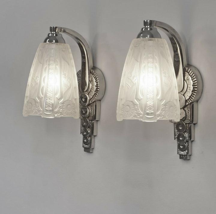 DONNA : PAIR OF 1930 FRENCH ART DECO WALL SCONCES ...... lights lamp 1925 muller
