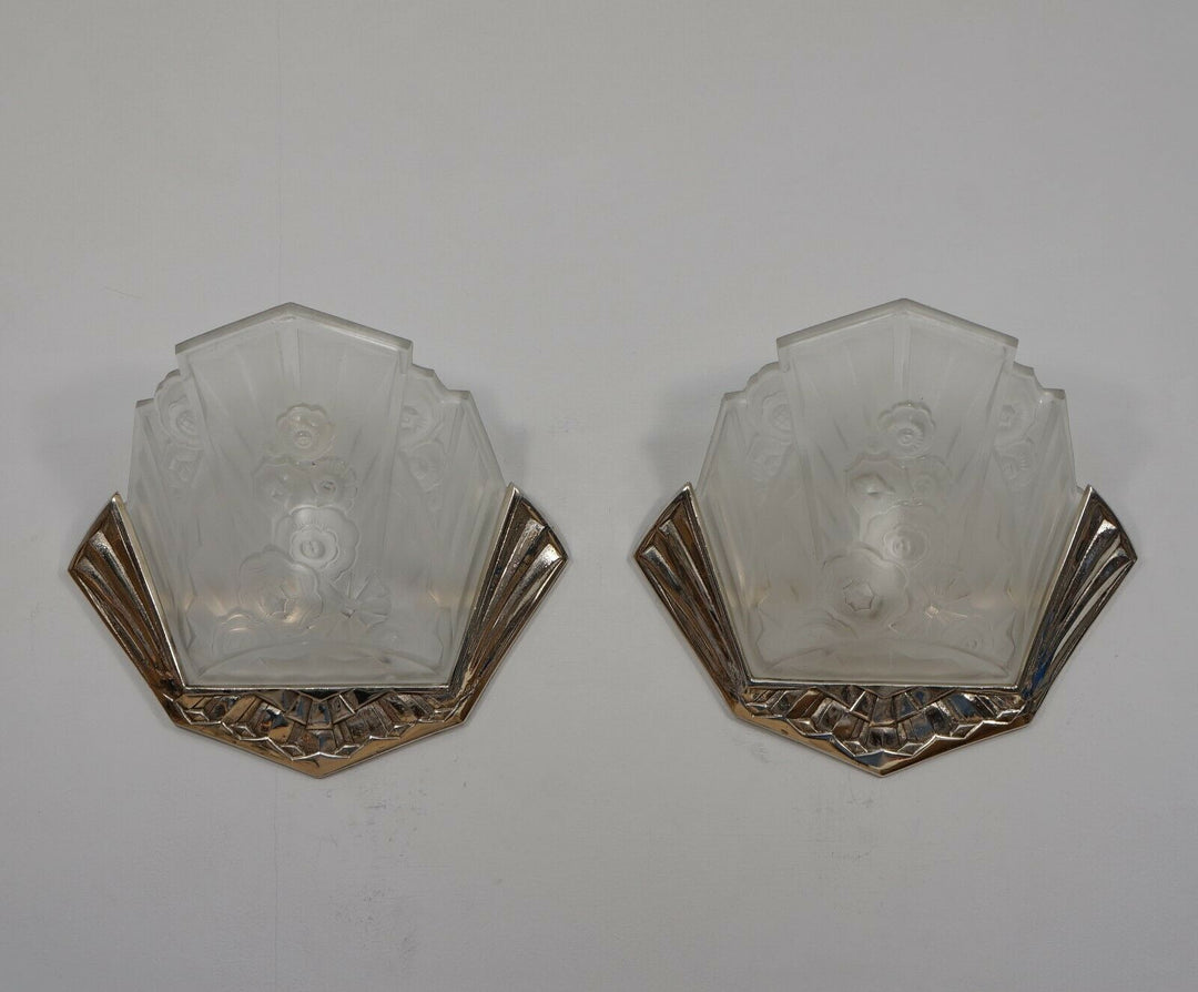 J.GAUTHIER EJG : PAIR OF 1930 FRENCH ART DECO WALL SCONCES ......... lights lamp
