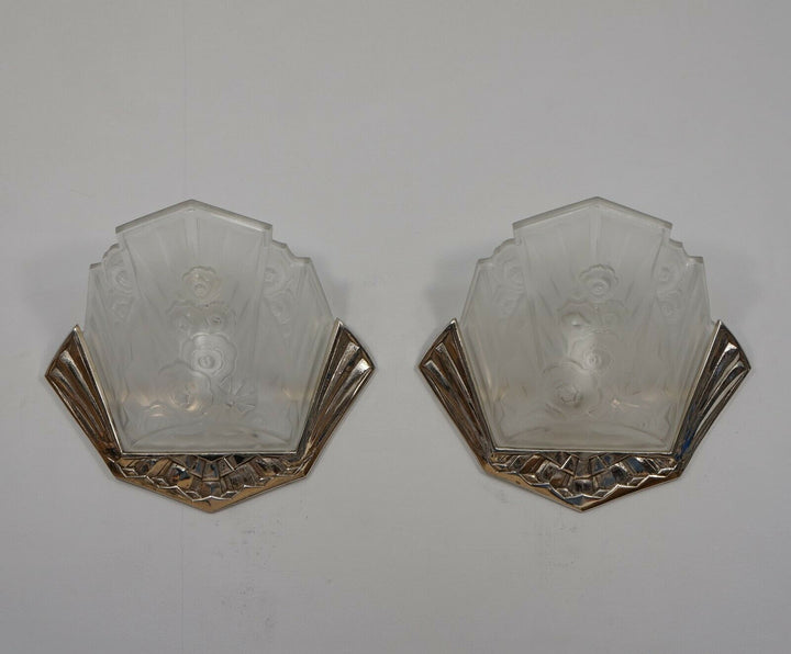 J.GAUTHIER EJG : PAIR OF 1930 FRENCH ART DECO WALL SCONCES ......... lights lamp
