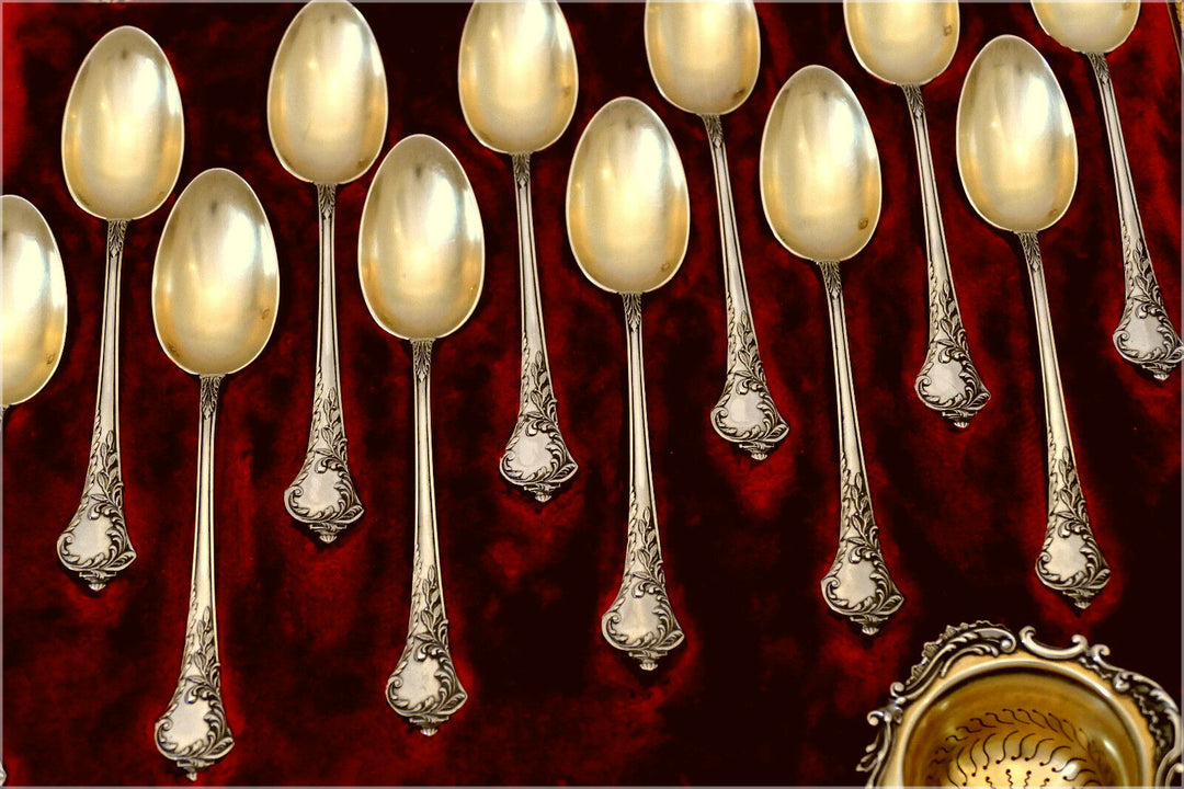 Debain French Sterling Silver 18K Gold Tea Service 14 pc w/original box Rococo