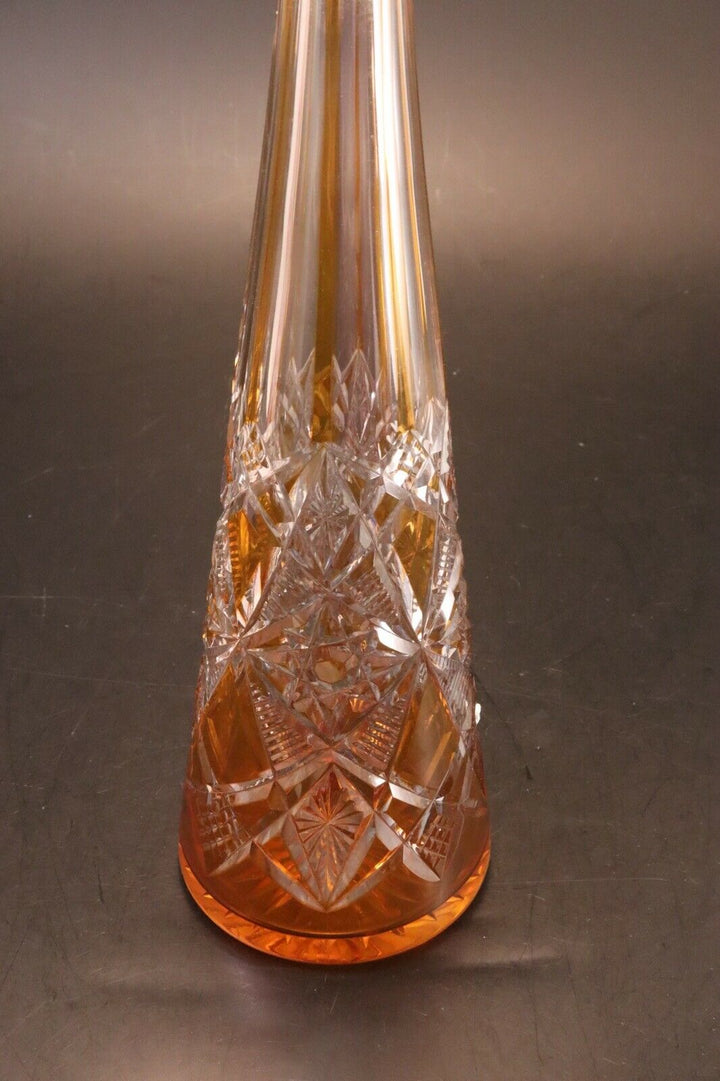 Carafe Baccarat cristal double Overlay taillé Lagny decanter vin du Rhin orange