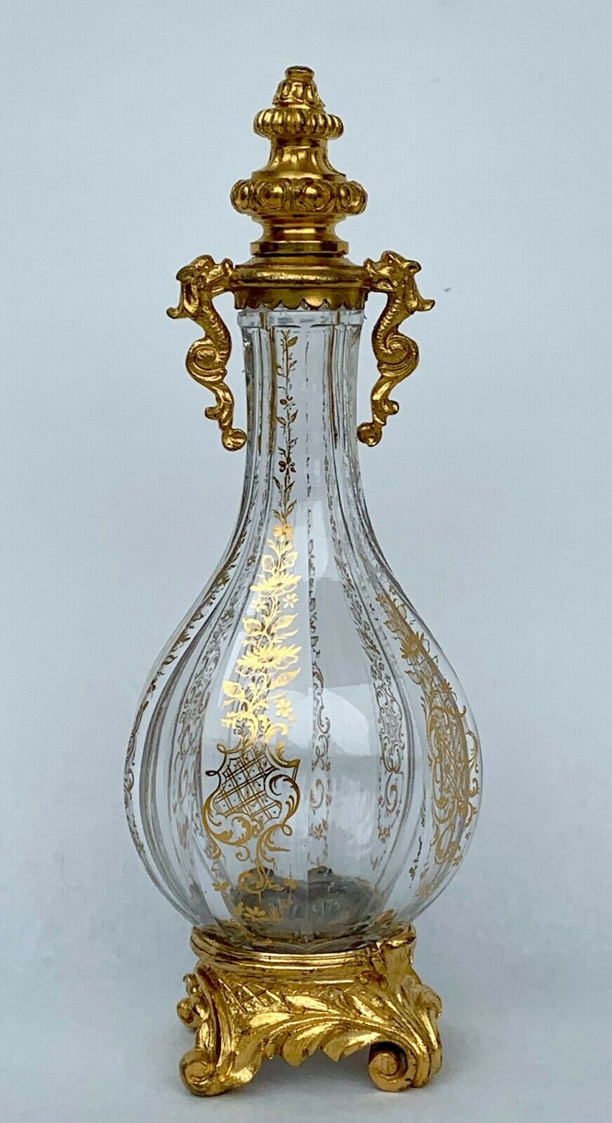 BACCARAT ANTIQUE FLASK CRYSTAL CUT AND BRONZE GILDED