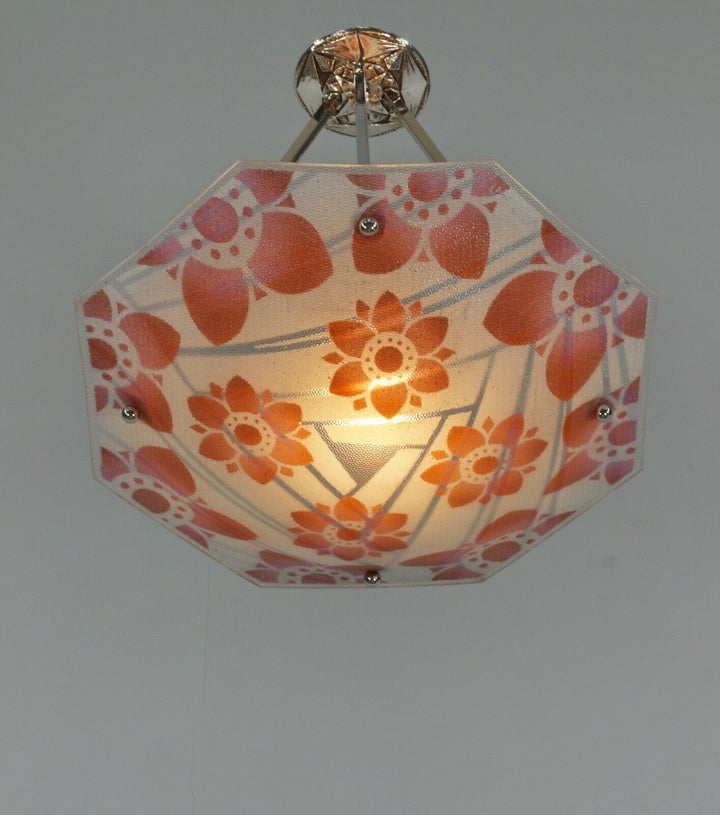 LOYS LUCHA : FRENCH 1930 ART DECO CHANDELIER .... pendant lamp daum era France