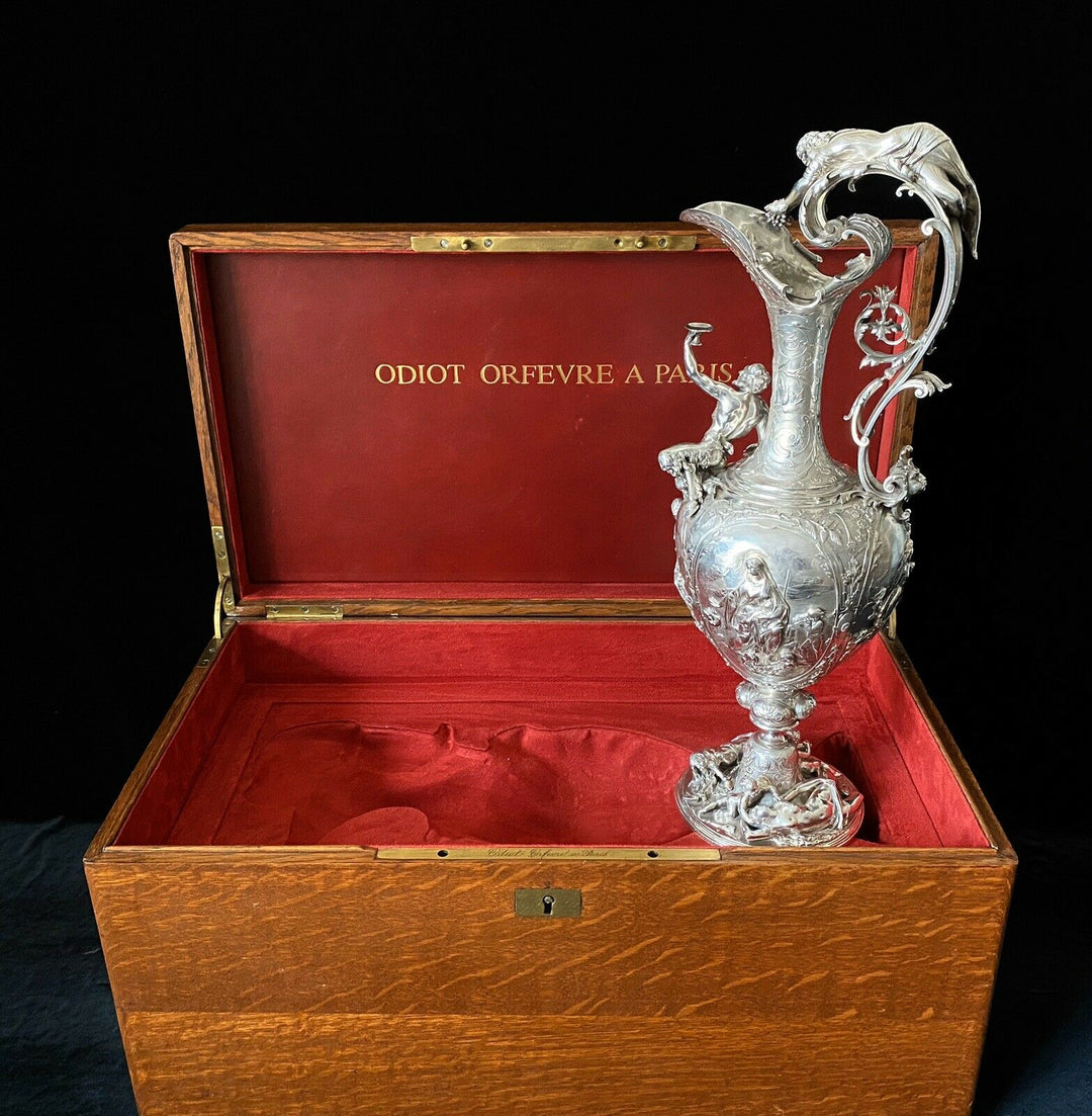 ODIOT UNIQUE FIGURAL EWER PARIS EXHIBITION 1878 TREASURE FRENCH STERLING SILVER