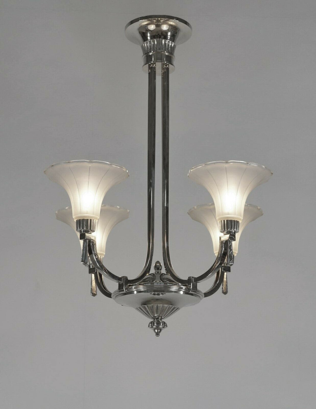 PETITOT : 1935 FRENCH ART DECO CHANDELIER ....... modernist lustre machine age