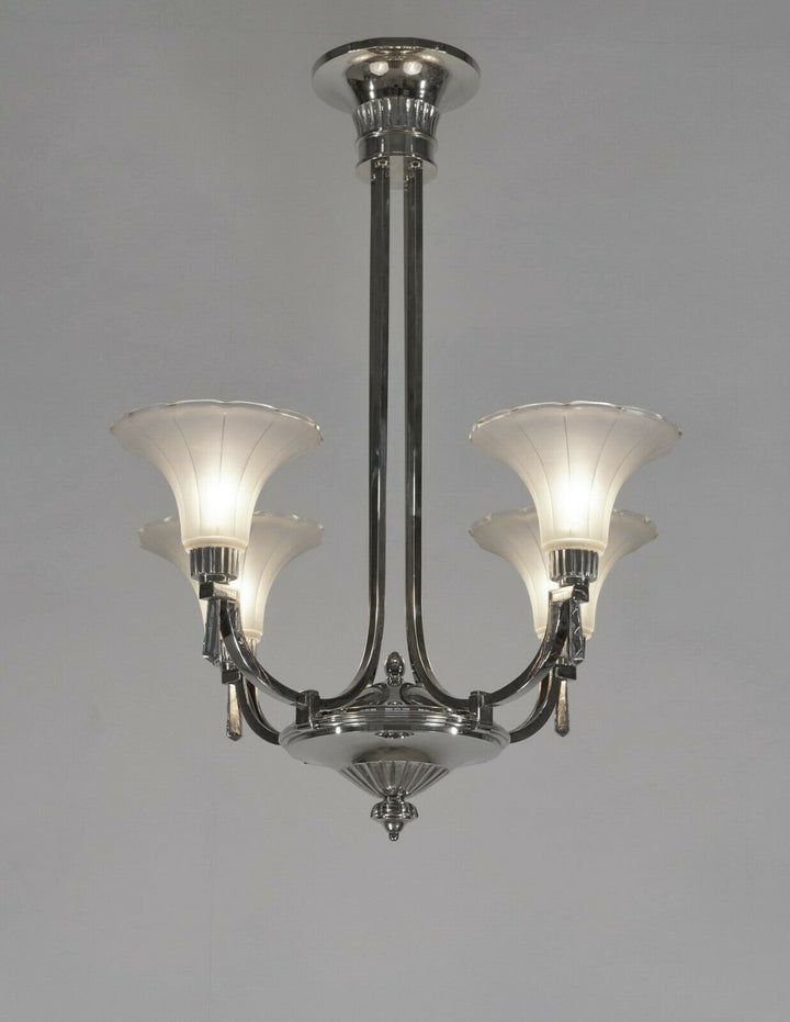 PETITOT : 1935 FRENCH ART DECO CHANDELIER ....... modernist lustre machine age