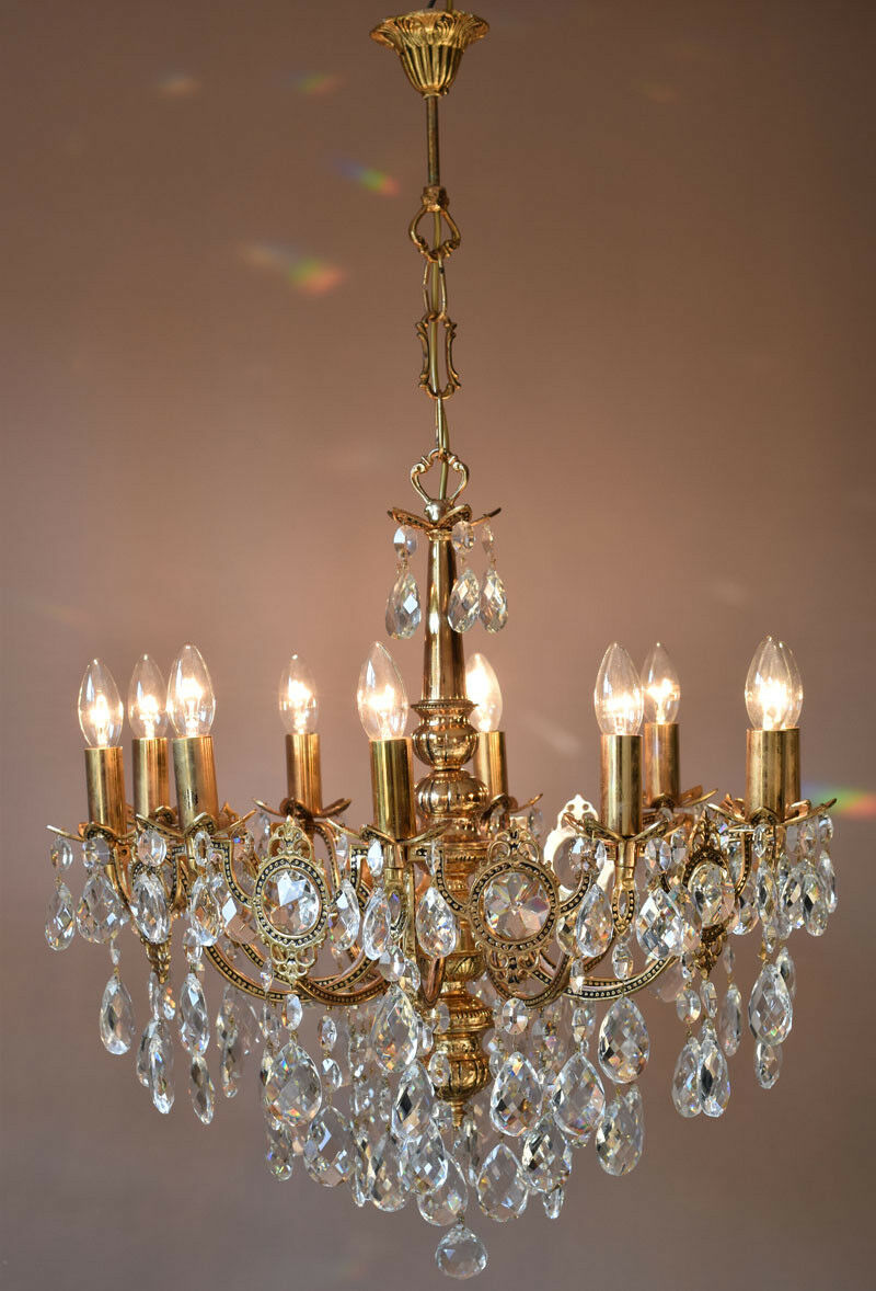 Brass Vintage Crystal Chandelier Antique Lighting Home Lights Lamp 10 arm French