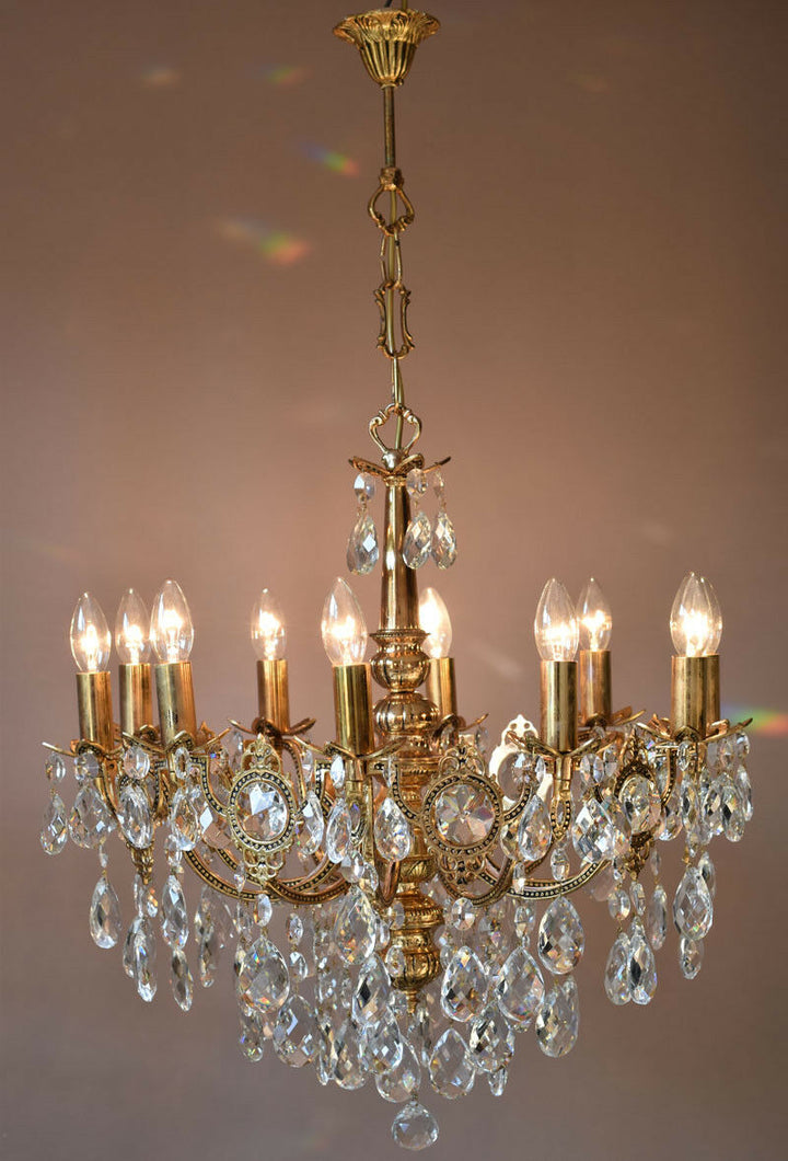 Brass Vintage Crystal Chandelier Antique Lighting Home Lights Lamp 10 arm French