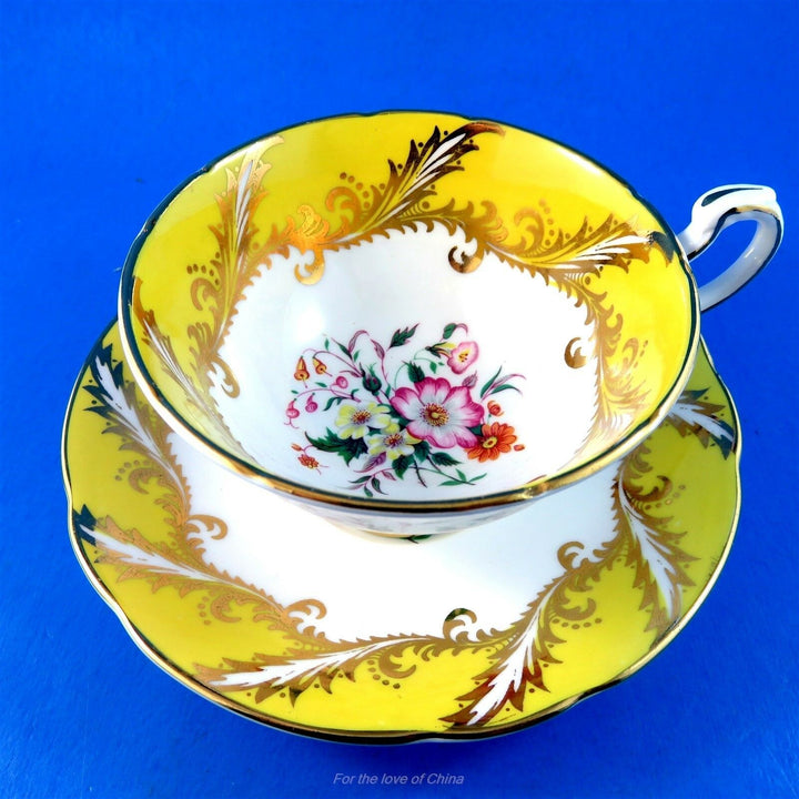 パラゴン　ブライトイエローボーダー＆フラワー　カップ&ソーサー