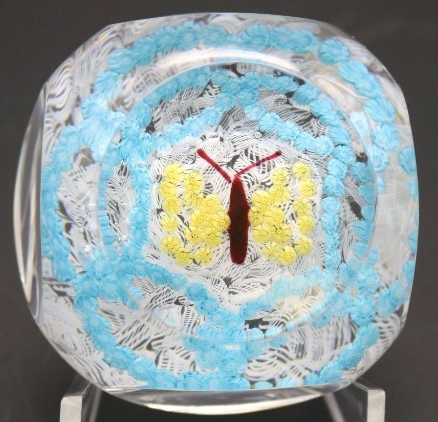 Large DAZZLING Multifaceted BACCARAT Millefiori BUTTERFLY Art Glass PAPERWEIGHT