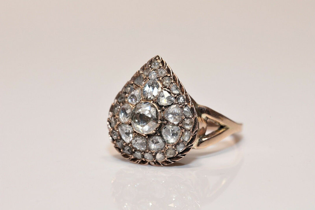 アンティーク 8K ナチュラルローズカットダイヤモンドのハートスタイルリング