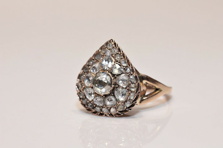 アンティーク 8K ナチュラルローズカットダイヤモンドのハートスタイルリング