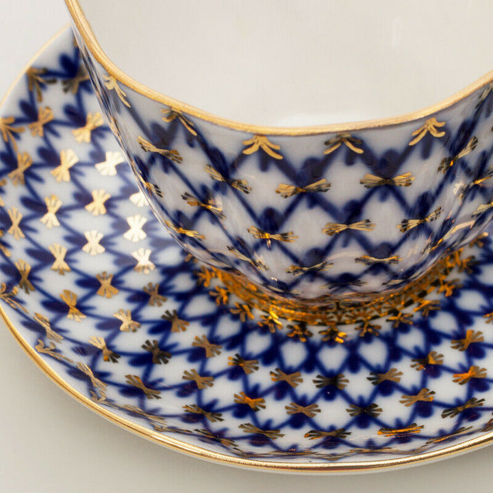 Cobalt Net Coffee Cup & Saucer by Imperial Porcelain Russian Lomonosov LFZ IFZ