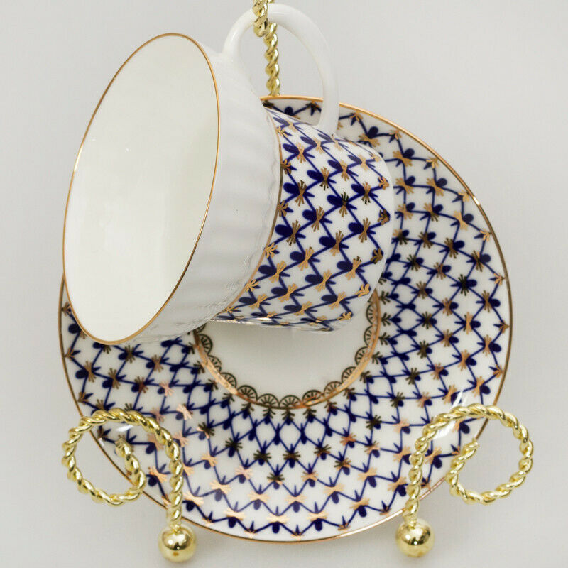 Wave Cobalt Net Coffee Cup & Saucer Imperial Porcelain Lomonosov Bone China