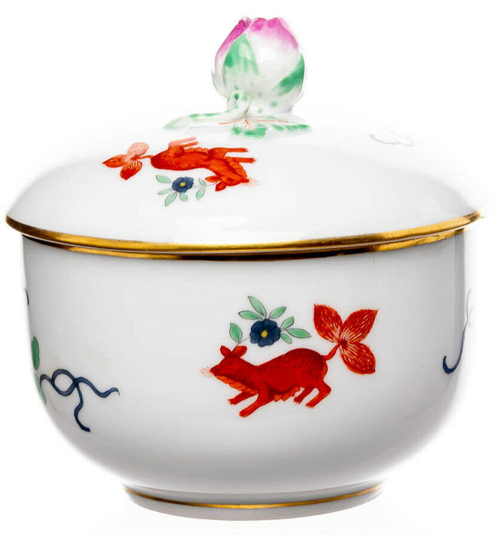 Zuckerdose fliegender Fuchs und Eichhörnchen Meissen Neuer Ausschnitt 1. Wahl