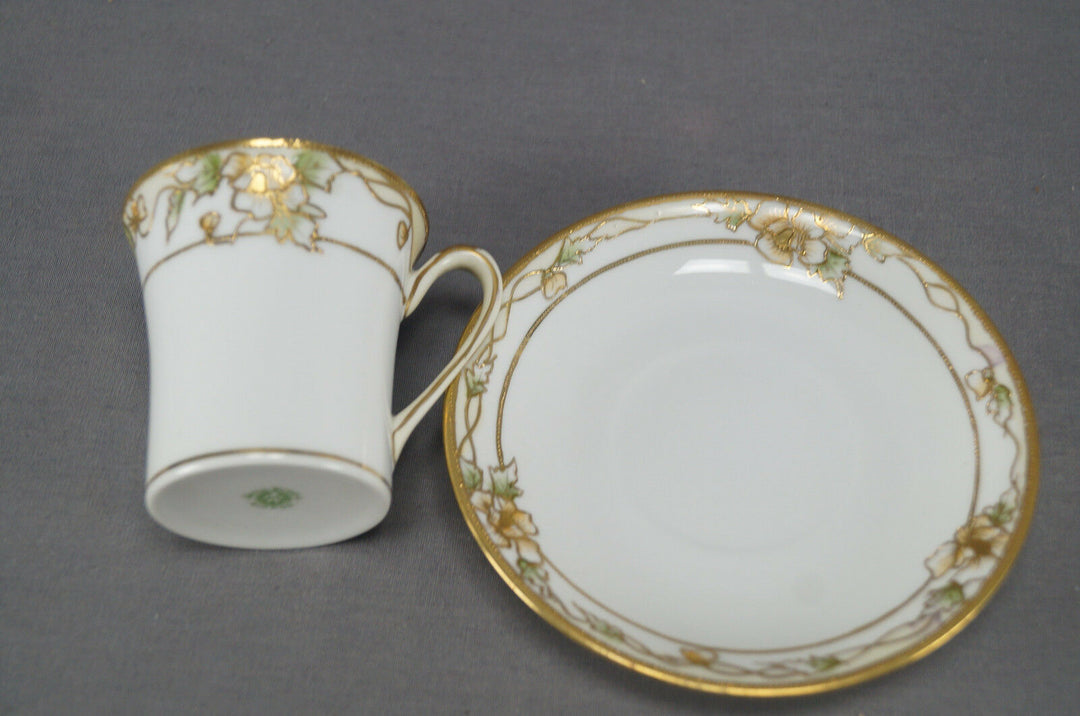 Nippon Morimura HP Orange Poppy Flowers & Gold Moriage Chocolate Cup & Saucer C