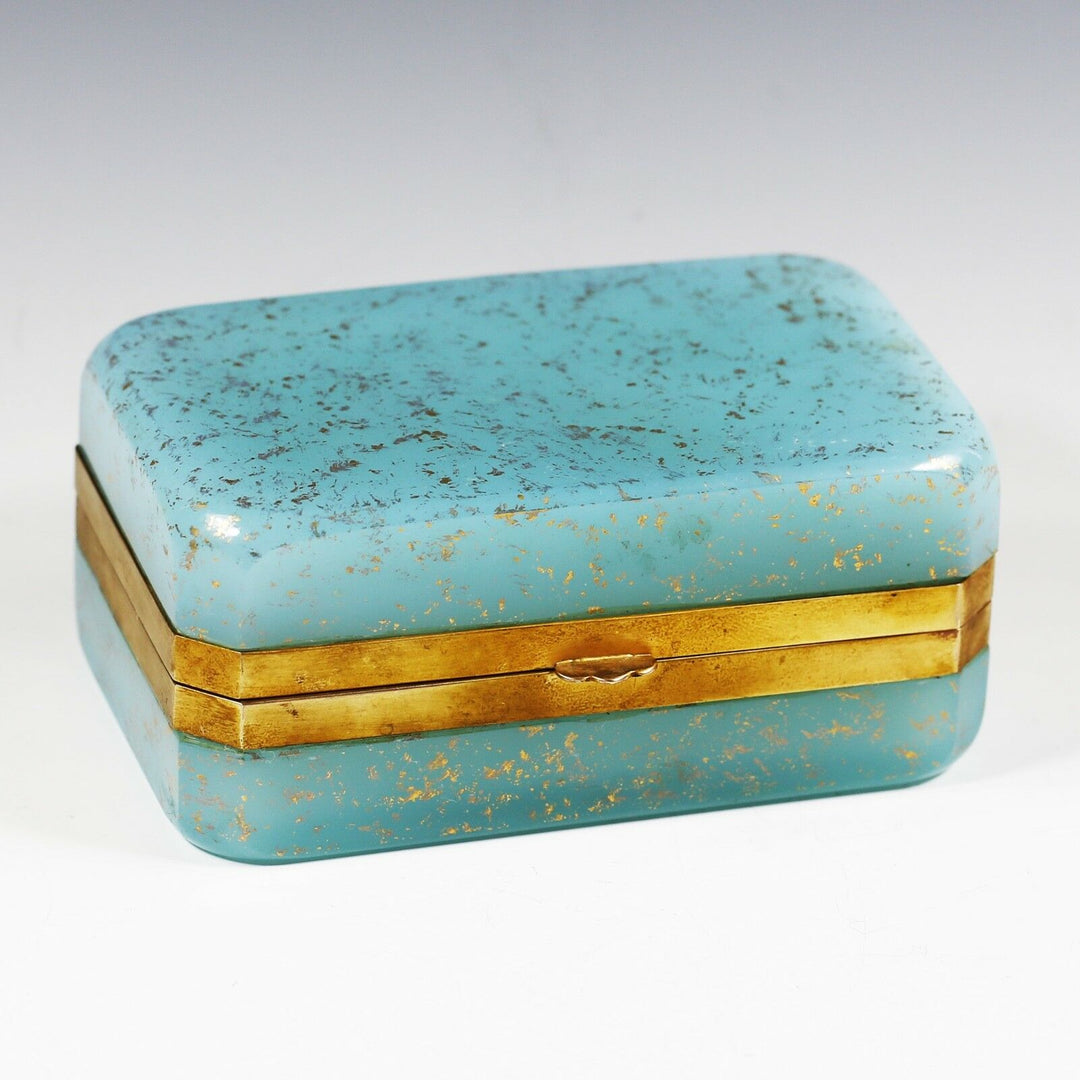 Vintage Italy Murano blue opaline Aventurine glass trinket or jewelry hinged Box