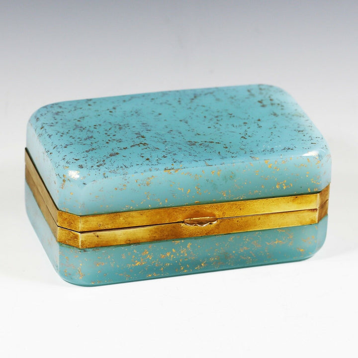 Vintage Italy Murano blue opaline Aventurine glass trinket or jewelry hinged Box