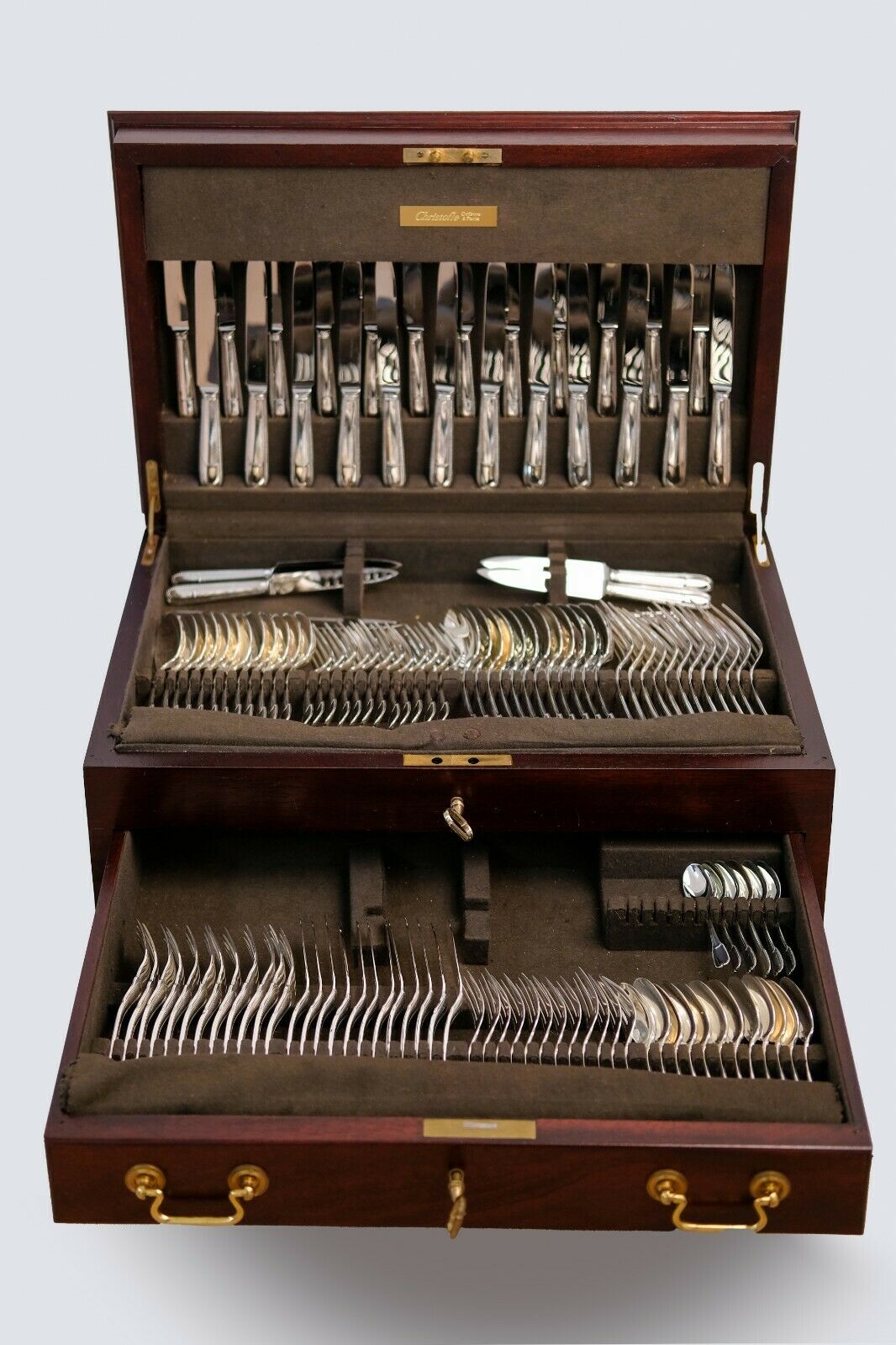 CHRISTOFLE CARDEILHAC French Sterling Silver Flatware In CHEST JOUBERT 138 PS